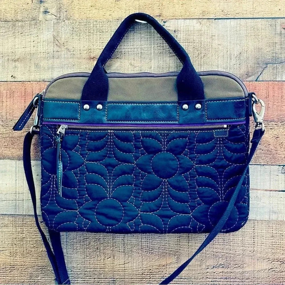 Fossil Key-Per Quilted Padded Laptop Messenger/Crossbody Bag - Picture 1 of 9